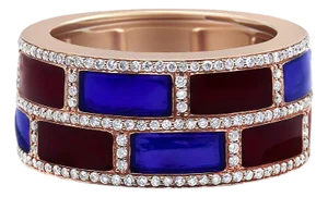 18K Rose Gold Alternating Red and Blue Enamel and 1/2 Cttw Diamond Studded Band Ring (F-G Color, VS1-VS2 Clarity) - Ring Size 7