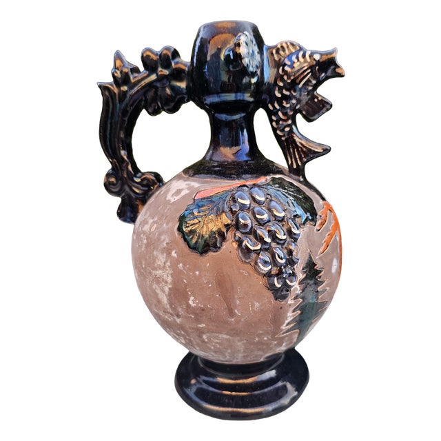 Ceramic Pitcher with Fish-Shaped Spout, Roe Deer and Forest Motif, 1960s For Sale