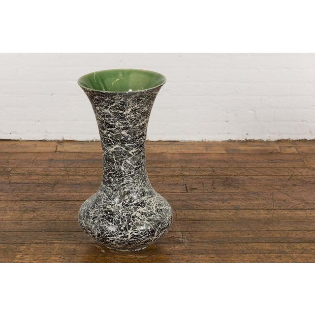 Tall Prem Collection Artisan Made Black & White Vase with Dripping Décor For Sale - Image 4 of 12