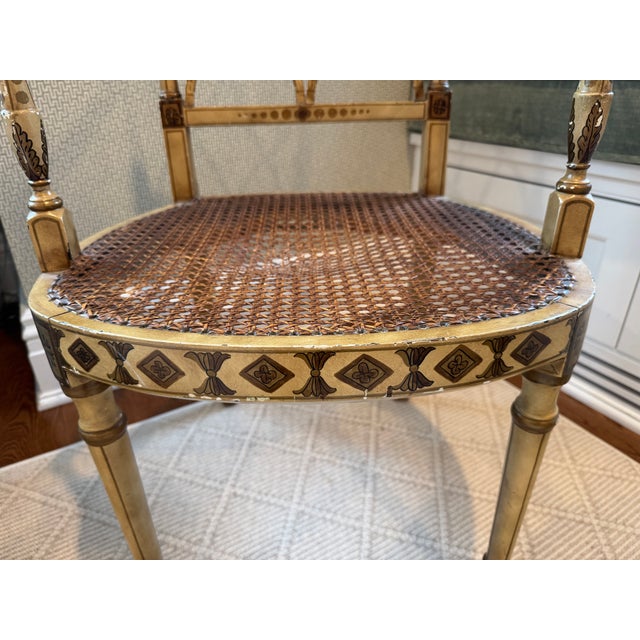 17th Century Neoclassical Hand Painted Accent Chair With Cane-Style Back Detail For Sale - Image 9 of 14