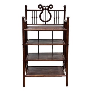 Antique Mahogany Lyre Motif Bookshelf Etagere For Sale