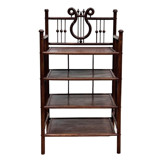 Antique Mahogany Lyre Motif Bookshelf Etagere For Sale