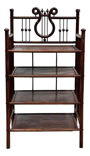 Antique Mahogany Lyre Motif Bookshelf Etagere