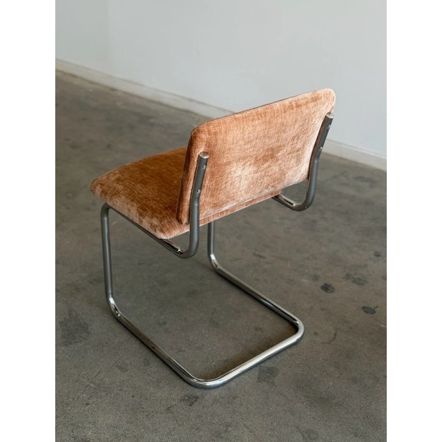 1970s Chrome Cantilevered Dining Chairs in Chenille For Sale - Image 9 of 10