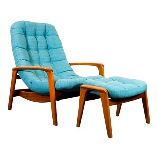 1970s Vintage R. Huber Solid Teak Scoop Lounge Chair and Ottoman For Sale