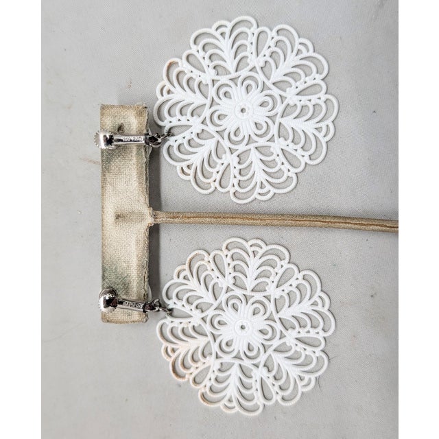 Metal Vintage 1960s Signed Napier White Lucite Cut Out Drop Clip Earrings For Sale - Image 7 of 7