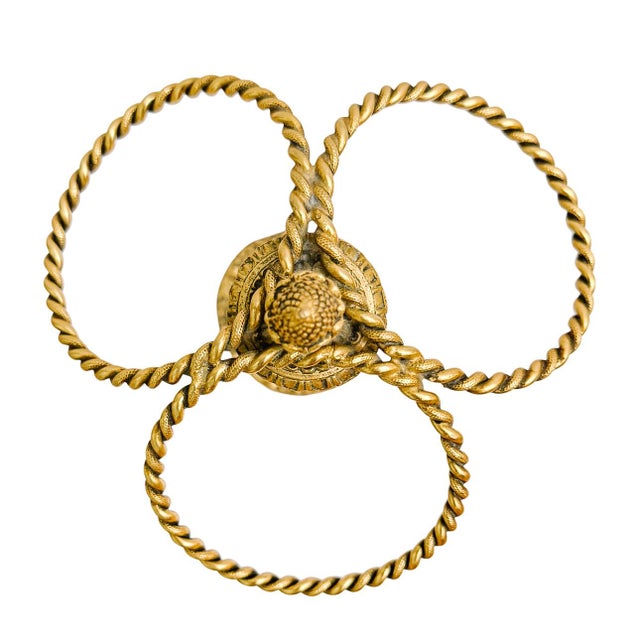 1980s Vintage Gold Gilt Three Ring Metal Hand Towel Holder For Sale - Image 5 of 7