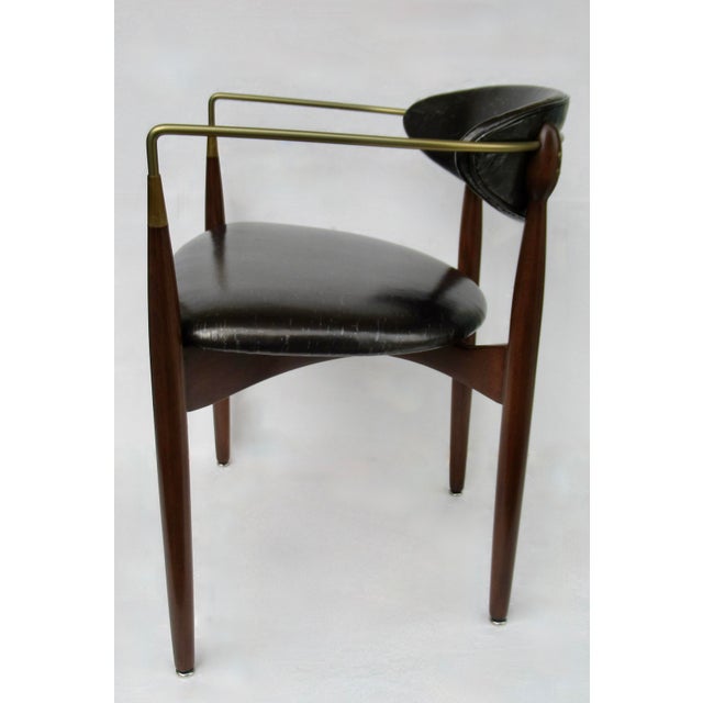 Dan Johnson C.1950's Dan Johnson for Selig of Denmark, Walnut & Brass "Viscount" Accent/Lounge Chair With Brentano Textile For Sale - Image 4 of 18