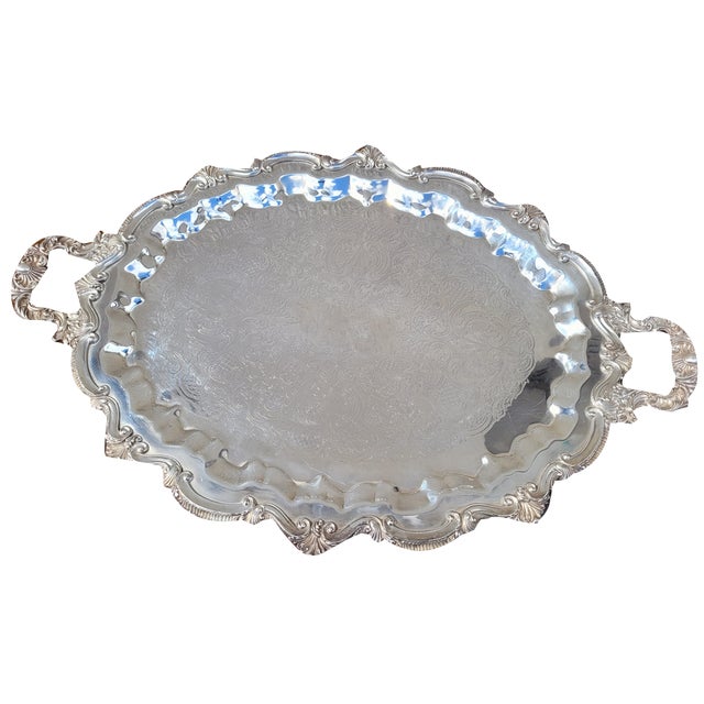 Vintage Silver Metal Tray For Sale