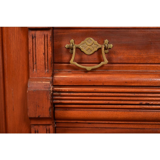 Brown Herter Brothers Style Antique Eastlake Victorian Carved Walnut Triple Bookcase Cabinet, Circa 1880s For Sale - Image 8 of 12
