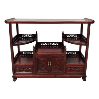 Vintage Chinese Intricate Carved Hardwood Curio Cabinet, Display Shelve For Sale