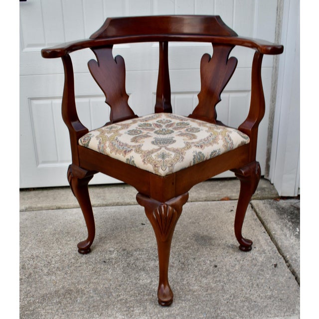 Statesville Co Mahogany Corner Chair Vintage Queen Anne Style Accent Slip Seat For Sale - Image 14 of 16