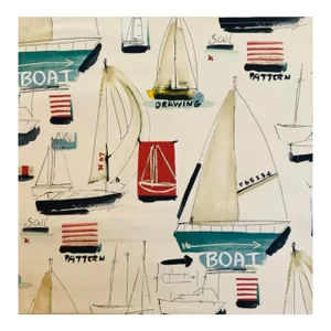 Covington 5th Avenue Designs Black Cream Red Tan Teal McGregor's Sailboat Coastal Nautical Fabric Sample
