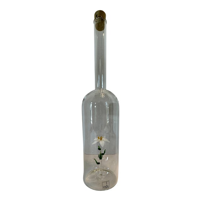 Rare Vintage Viol Glas German Art Glass Edelweiss Bottle / Decanter For Sale