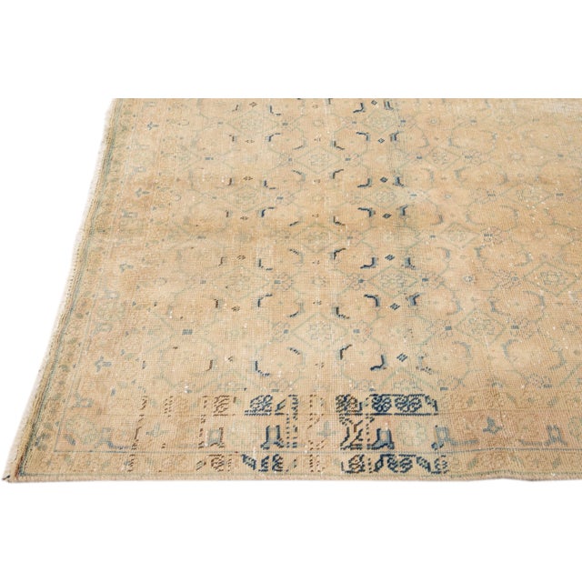 1960s 1960s Vintage Distressed Handmade Geometric Beige Wool Runner For Sale - Image 5 of 9