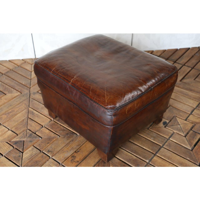 Vintage Leather Club Chair With Ottoman, Circa 1980s For Sale - Image 16 of 18