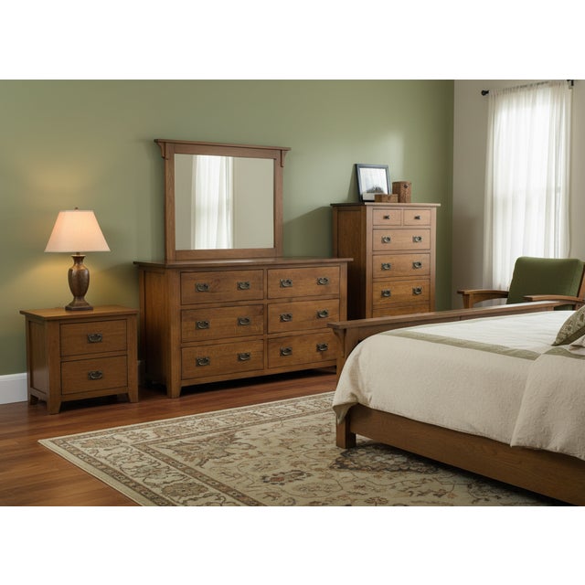 Mission 6 Drawer Oak Dresser - Walnut Stain For Sale - Image 4 of 8