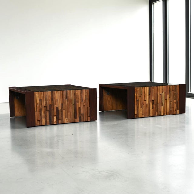 1970s Percival Lafer Brutalist Parquet Low Profile Brazilian Modern Side Tables For Sale - Image 5 of 18