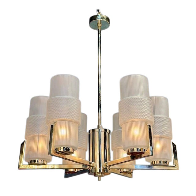 Modern Murano Glass and Brass Chandelier For Sale