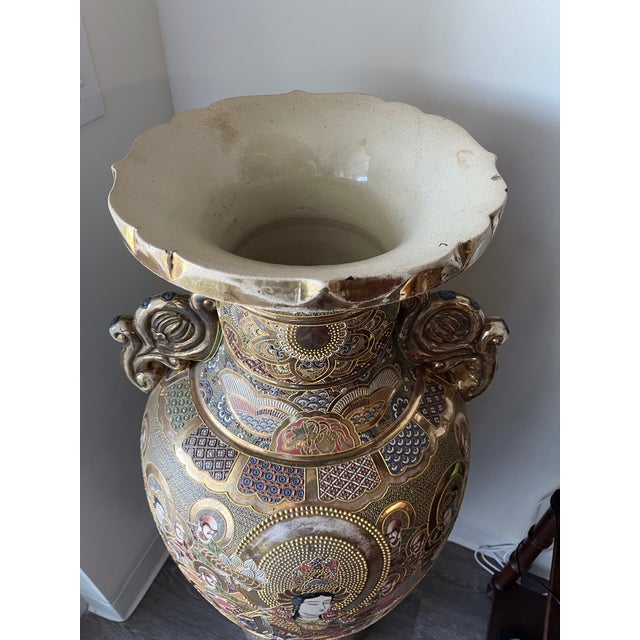 Large 44 Inch High Quality Japanese Satsuma Earthenware Decorative Floor Vase For Sale - Image 12 of 12