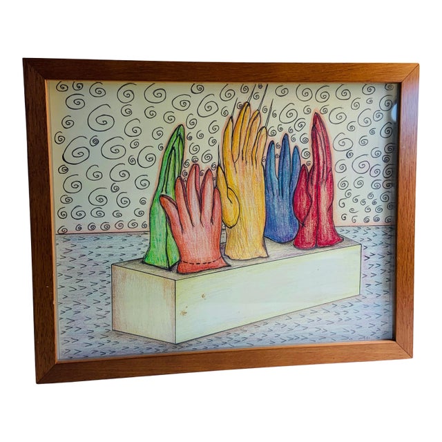 Late 20th Century Postmodern Pastel Drawing by Gary Spradling, Framed For Sale