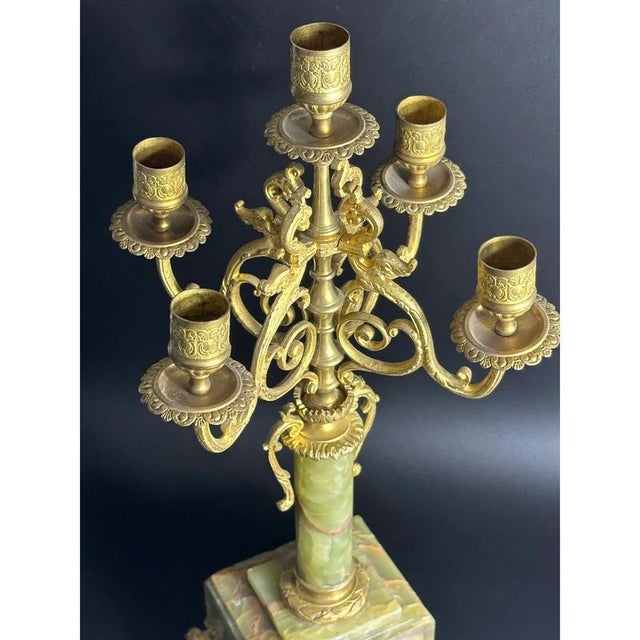 Mid-19th Century Brass 4-Arm Candelabra with Onyx Bases For Sale - Image 4 of 11