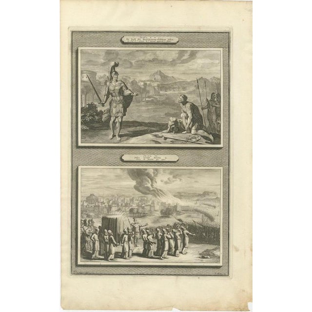 Baroque Pieter Mortier, Joshua Meets the Angel and the Fall of Jericho, 1700, Engraving For Sale - Image 3 of 12