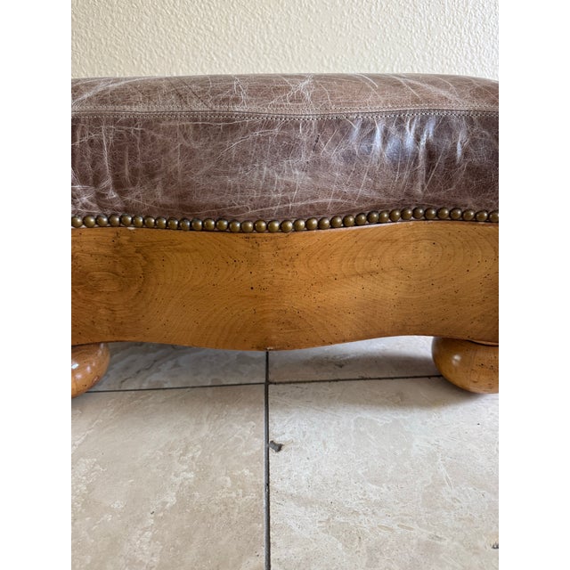 2010s Western Serpentine Distressed Leather Ottoman by Hickory Furniture For Sale - Image 5 of 12