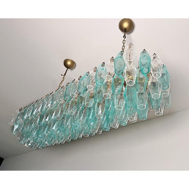 Turquoise Turquoise and Clear Murano Glass Poliedri Chandelier by Carlo Scarpa For Sale - Image 8 of 18