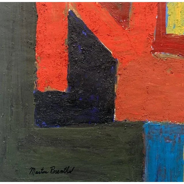 1960s Textured Oil Paint Abstract Nyc Artist Yellow Blue Orange For Sale - Image 4 of 5