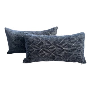 Navy Geometric Print Decorative Pillows - Pair For Sale
