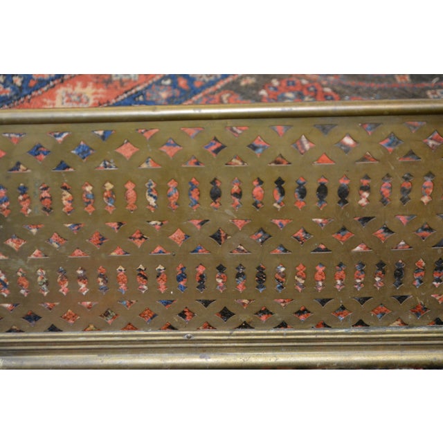 Antique English Reticulated Brass Curved Ends Fireplace Fender W/ Lion Faces For Sale - Image 9 of 16