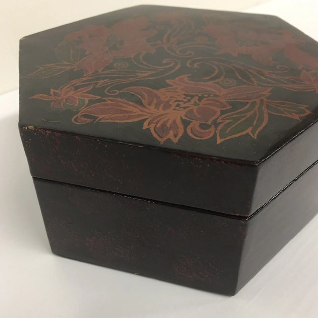 Vintage Black Lacquer Hexagon Box For Sale - Image 5 of 11