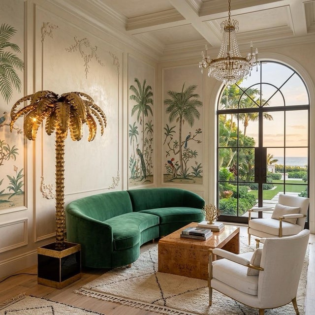 2000 - 2009 Maison Jansen Style Gilt Metal Palm Tree Floor Lamp For Sale - Image 5 of 11