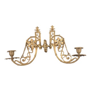 Pair Early 20th Century French Piano Candle Sconces Bronze/Brass Ornate Acanthus Leaf Rosettes For Sale