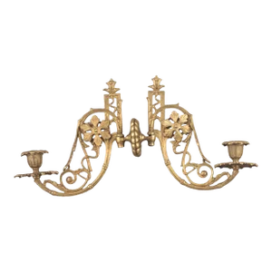 Pair Early 20th Century French Piano Candle Sconces Bronze/Brass Ornate Acanthus Leaf Rosettes