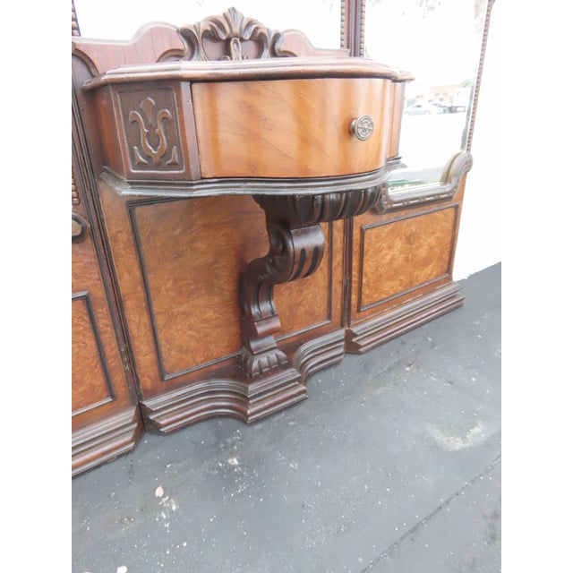 1920s Carved Tri Fold Vanity Makeup Dressing Table and Stool 6454 For Sale - Image 13 of 18
