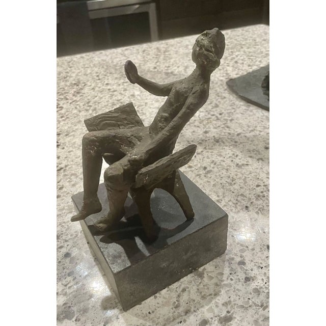Mid-Century Modern Vintage Bronze Sculpture of a Woman Seated in a Chair, 10” High For Sale - Image 3 of 9