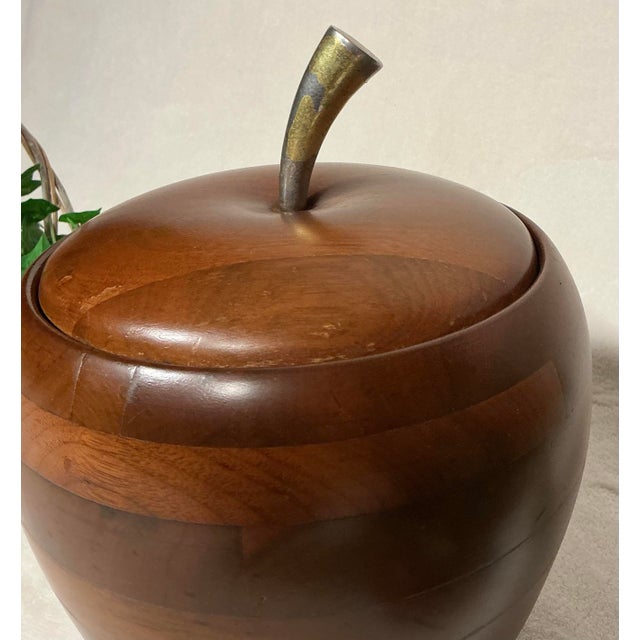 Wood Vintage Mid-Century Modern Apple Shaped Ice Bucket Quaker Solid American Walnut For Sale - Image 7 of 12