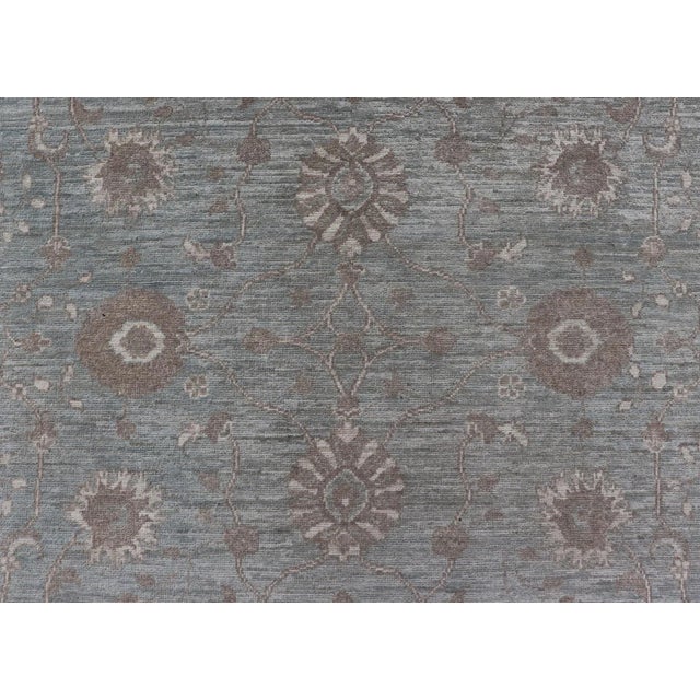Oushak by Keivan Woven Arts With Floral Design on Green-Blue Field For Sale In Atlanta - Image 6 of 9