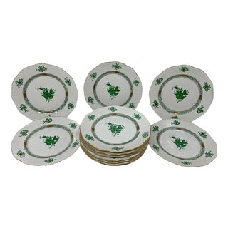Chinese Bouquet Apponyi Green Dinner Plates from Herend, 1980s, Set of 12 For Sale