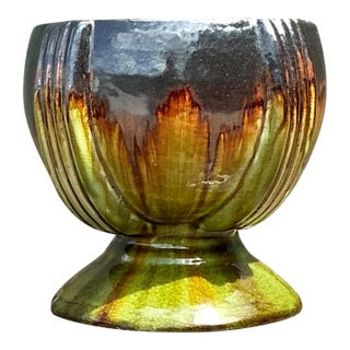 Vintage Drip Glaze Ceramic Pedestal Bowl For Sale