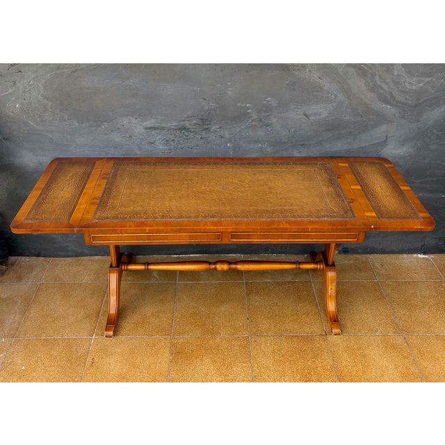 Wood Spanish Drop-Leaf Writing Table with Leather Top, Mid-20th Century For Sale - Image 7 of 10