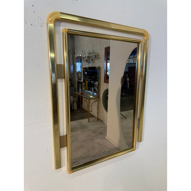 Metal Vintage Italian Brass and Lucite Wall Mirror 1970s For Sale - Image 7 of 8