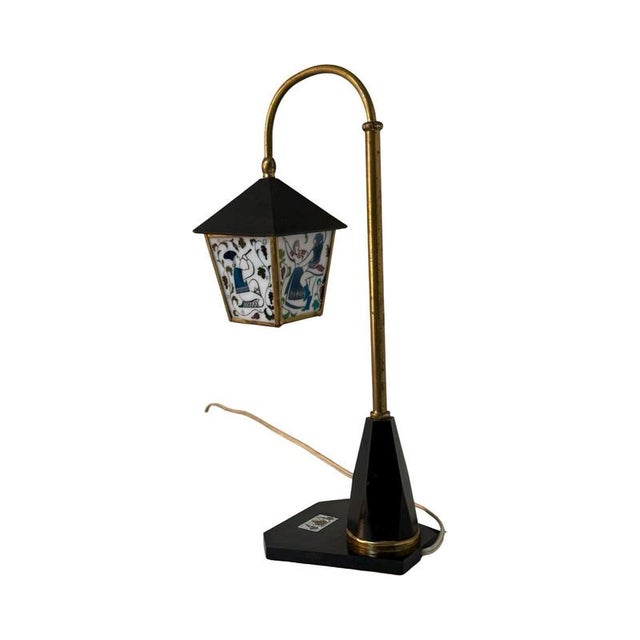 Vintage Art Deco Table Lamp with Stained Glass Shade and Decorative Base, Ukraine, 1960s For Sale - Image 3 of 9