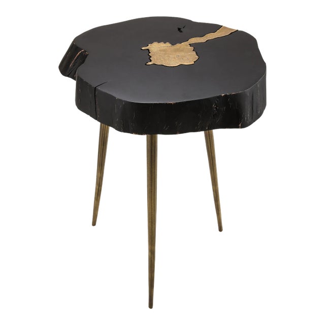 Timber Black & Brass Side Table For Sale