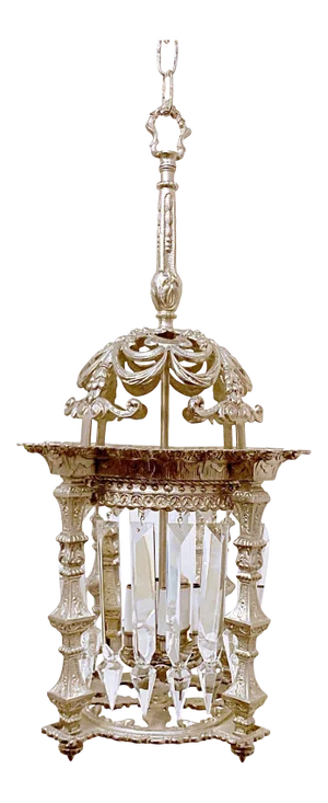 1930s Vintage White Brass Pendant Light
