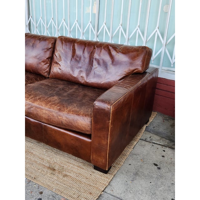 American 1980's Brown Leather Sofa For Sale - Image 3 of 11