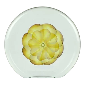 Vintage Artist Signed Opalescent Golden Yellow Double Floral Design Studio Art Glass Paperweight