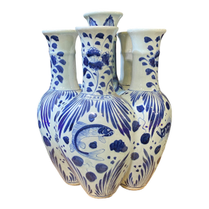 Vintage Blue & White Porcelain Chinoiserie Vase 19" H